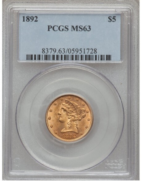 1892 $5 Liberty Half Eagle MS63